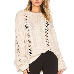 FOR LOVE & LEMONS KNITZ Wythe Bell Sleeve Sweater L Oversized Loose Weave Cream